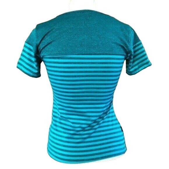 Adriana Arango Top Striped Tee Shirt Athletic Turquoise Size Medium NWT - Picture 3 of 8